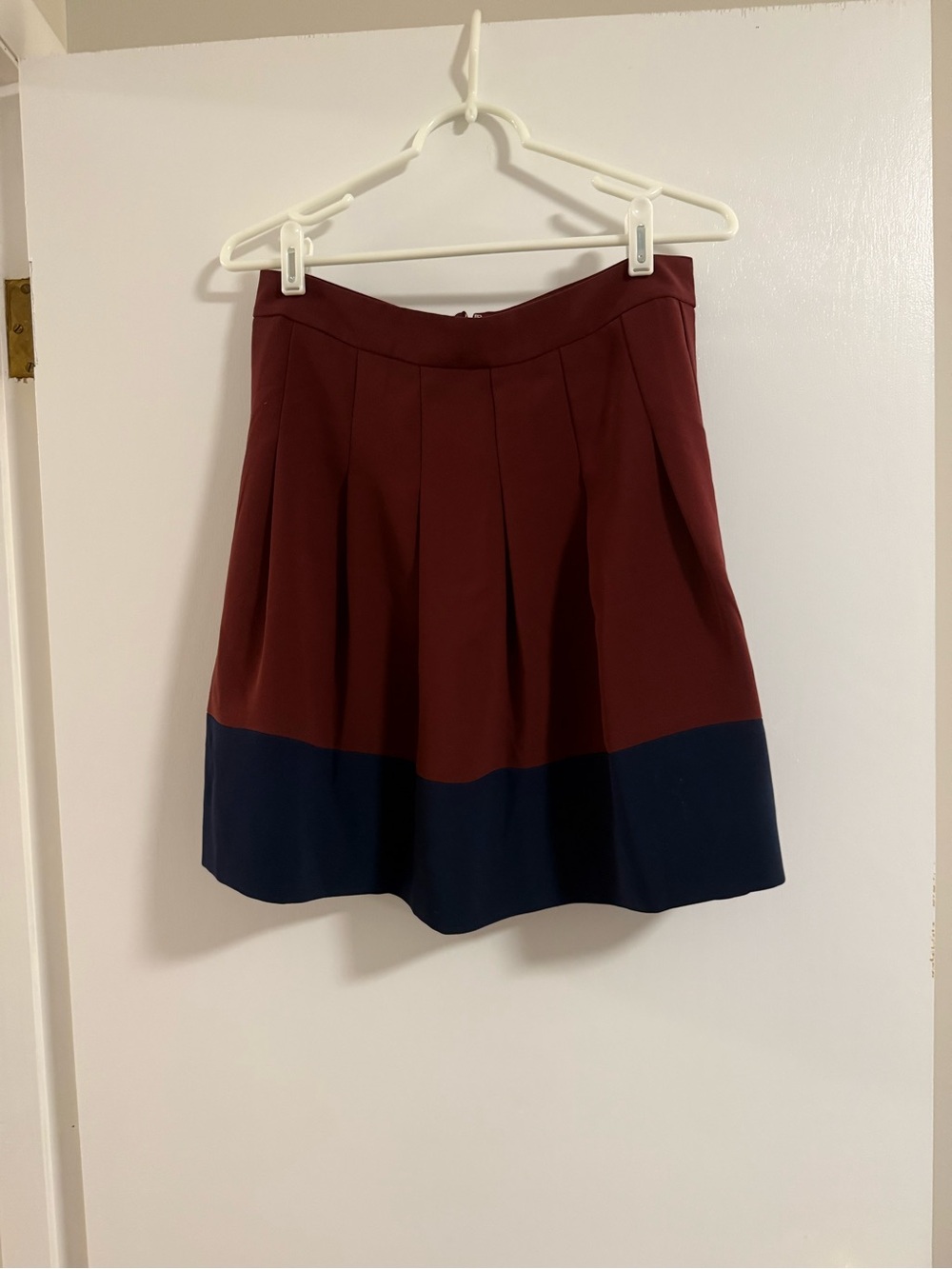 J. Crew Burgundy and Navy Colorblock Pleated Skater Skirt - Picture 1 of 3